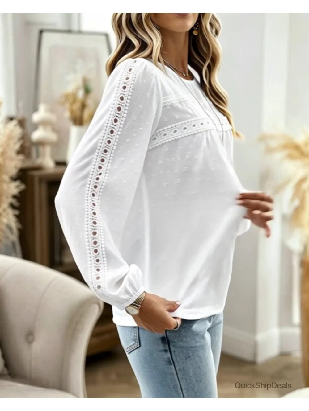 Long Sleeve Crochet Lace Blouse Bohemian Flowy Shirt